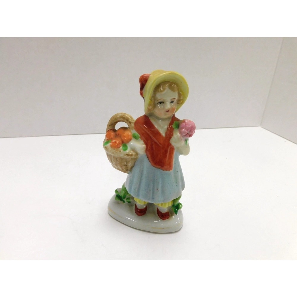Vtg Occupied Japan Porcelain Girl Figurine with Orange Basket and Flower DW673